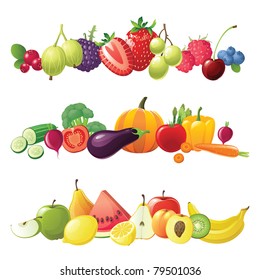 fruits vegetables and berries vector borders