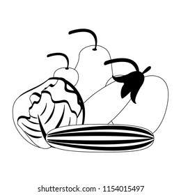 Fruits and vegetables in black and white