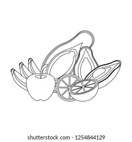 fruits and vegetables in black and white