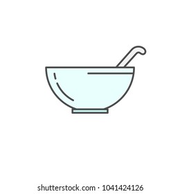 fruits or vegetables bowl with spoon icon. Kitchen appliances for cooking Illustration. Simple thin line style symbol.