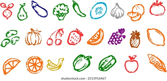 Conjunto de Vector de iconos de dibujo de pinceladas de frutas y verduras