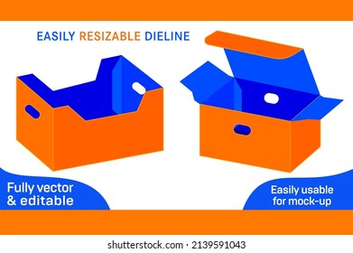 Fruits vegetables carry corrugated box dieline template and 3D vector file