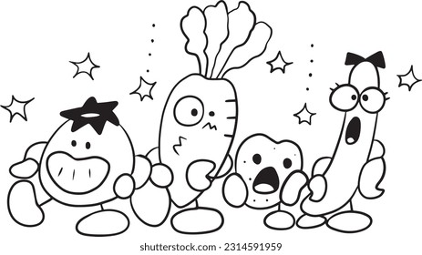 fruits and vegetables cartoon doodle kawaii anime coloring page cute illustration drawing character chibi manga comic