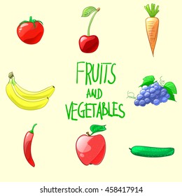 Fruits and vegetables. Cartoon style vector illustration