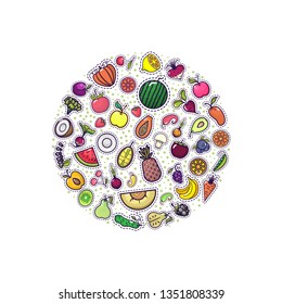 Fruits and vegetables in the circle - badge