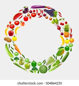 Fruits and Vegetables in a circle. Gardening, horticulture. Organic Food banner