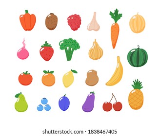 Fruits and vegetables collection. Vector illustration