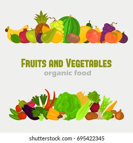 Fruits and vegetables color icons set for web and mobile design