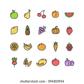 Fruits and Vegetables Colorful Icon Set. Vector illustration
