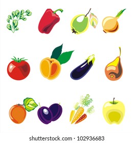 fruits and vegetables colorful  vector set