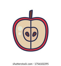 fruits and vegetables concept, half apple icon over white background, line and fill style, vector illustration