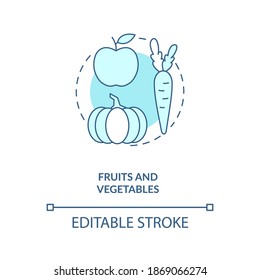 Fruits and vegetables concept icon. Healthy breastfeeding diet. Giving only fresh foods to your child idea thin line illustration. Vector isolated outline RGB color drawing. Editable stroke