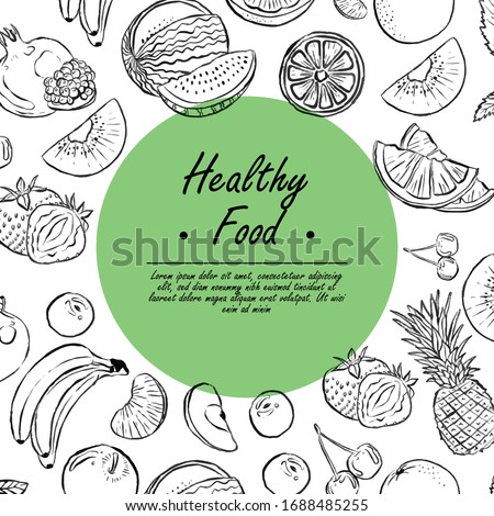 Fruits and vegetables doodle set. Hand drawn vector illustration.