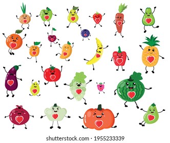 Fruits vegetables emotion. A set of cute fruits and vegetables. For children vector illustration.