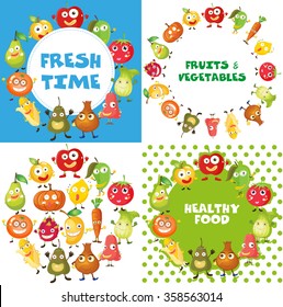 Fruits and vegetables with face illustration