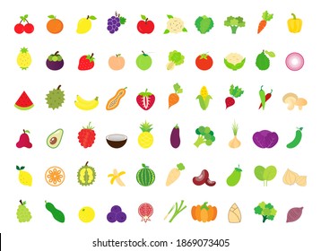 Icono plano de frutas y verduras aislado en fondo blanco.Vector.Ilustración.