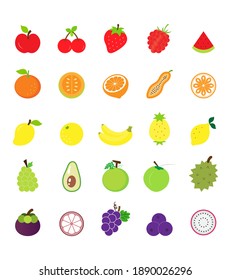 Fruits and vegetables flat icon set isolated on white background.Vector.Illustration.