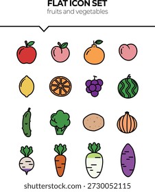 Iconos planos de frutas y verduras