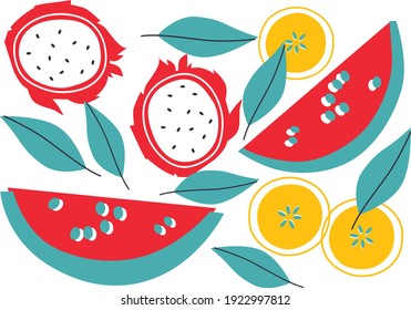 Fruits and vegetables. Flat style. Food isolated.