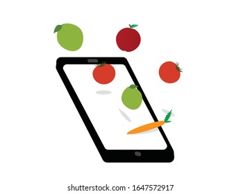 Fruits and Vegetables Flying from a Tablet