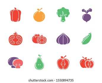 fruits and vegetables fresh icons set flat design vector illustration