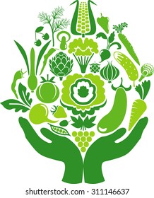 Fruits and vegetables in hands
