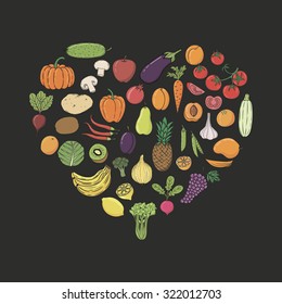 Fruits and Vegetables hand-sketched herbal vector frame (template). Useful for ads, signboards, packaging, menu design, interior decorating and other design.