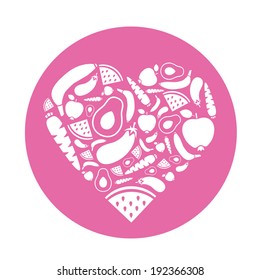 fruits and vegetables heart in circle