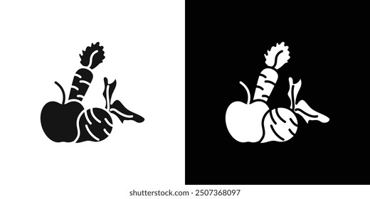 Fruits and vegetables icon flat line symbol set.