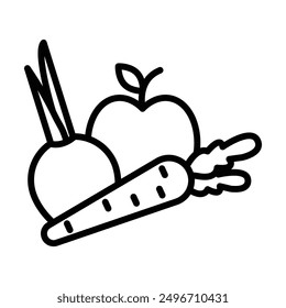 Icono de frutas y verduras lineal logo marca en blanco y negro