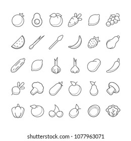 Fruits and vegetables icon set