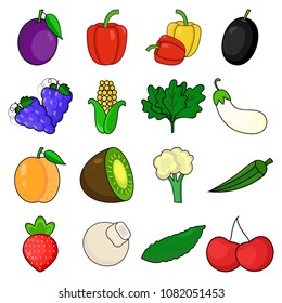 Fruits & Vegetables Icon Set.