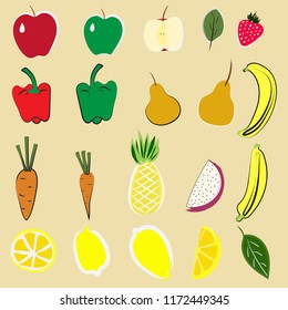 Fruits and vegetables icon set