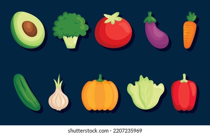 fruits and vegetables icon set