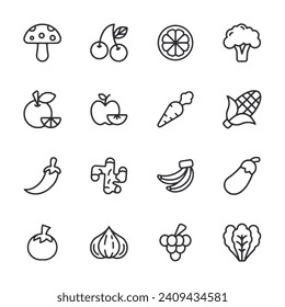 Conjunto de iconos de frutas y verduras