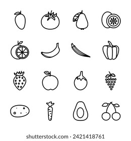 Fruits and vegetables icon set