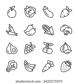 Fruits and vegetables icon set
