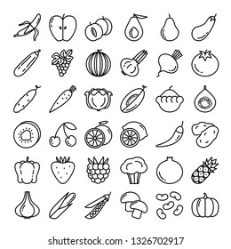 Fruits Vegetables Icon Set 36 Black Stock Vector (Royalty Free ...