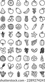 fruits and vegetables icon set line bundle