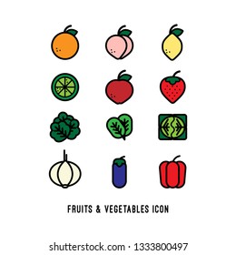 fruits and vegetables icon vector line color series