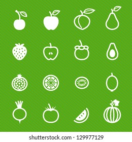 Fruits and Vegetables Icons with Green Background