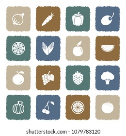 Fruits And Vegetables Icons. Grunge Color Flat Design. Vector Illustration. 