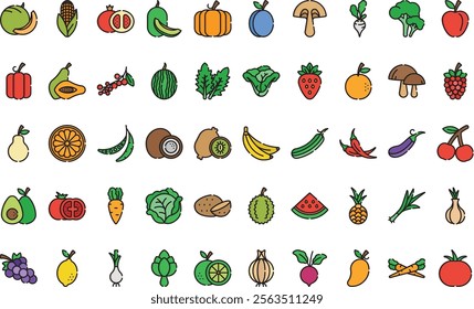 Fruits vegetables icons High-Quality Vector Icons Collection with Editable Stroke. Ideal for Professional and Creative Projects.