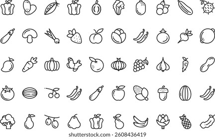 Fruits and vegetables icons High-Quality Vector Icons Collection with Editable Stroke. Ideal for Professional and Creative Projects