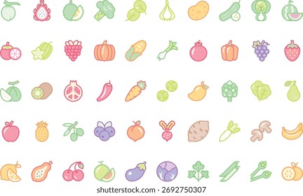 Fruits and vegetables icons High-Quality Vector Icons Collection with Editable Stroke. Ideal for Professional and Creative Projects