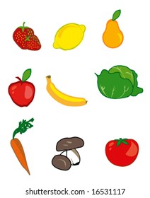 fruits and vegetables icons isolated on white