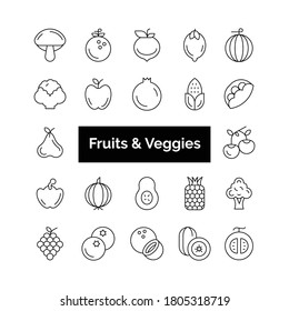 fruits and vegetables icons. Organic and healthy food. Flat style, vector illustration.