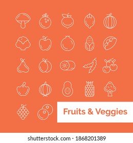 fruits and vegetables icons. Organic and healthy food. Flat style, vector illustration.