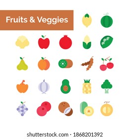 fruits and vegetables icons. Organic and healthy food. Flat style, vector illustration.