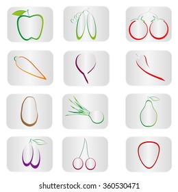 Fruits and vegetables icons set. 